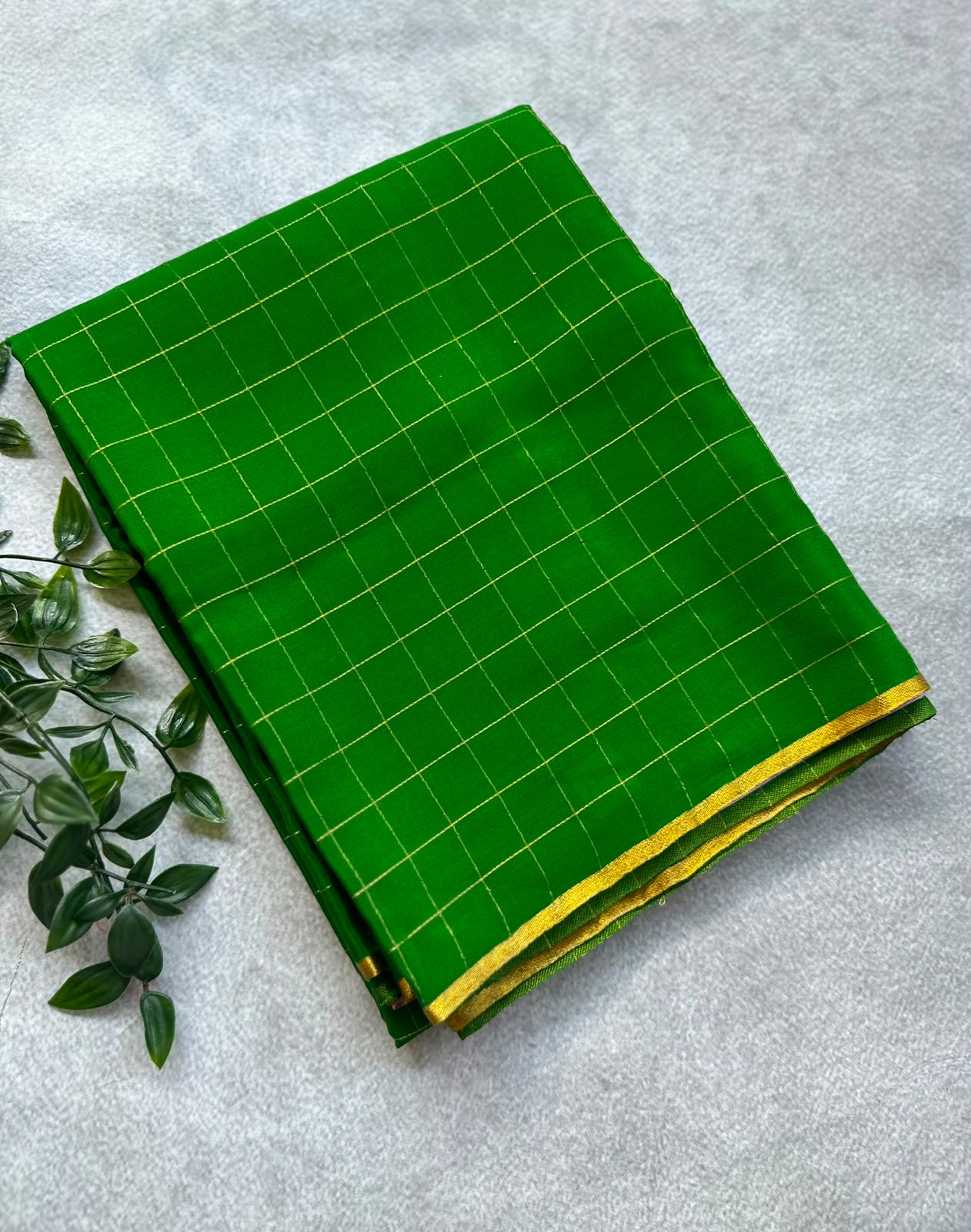 Green checks pure mysore crepe silk saree