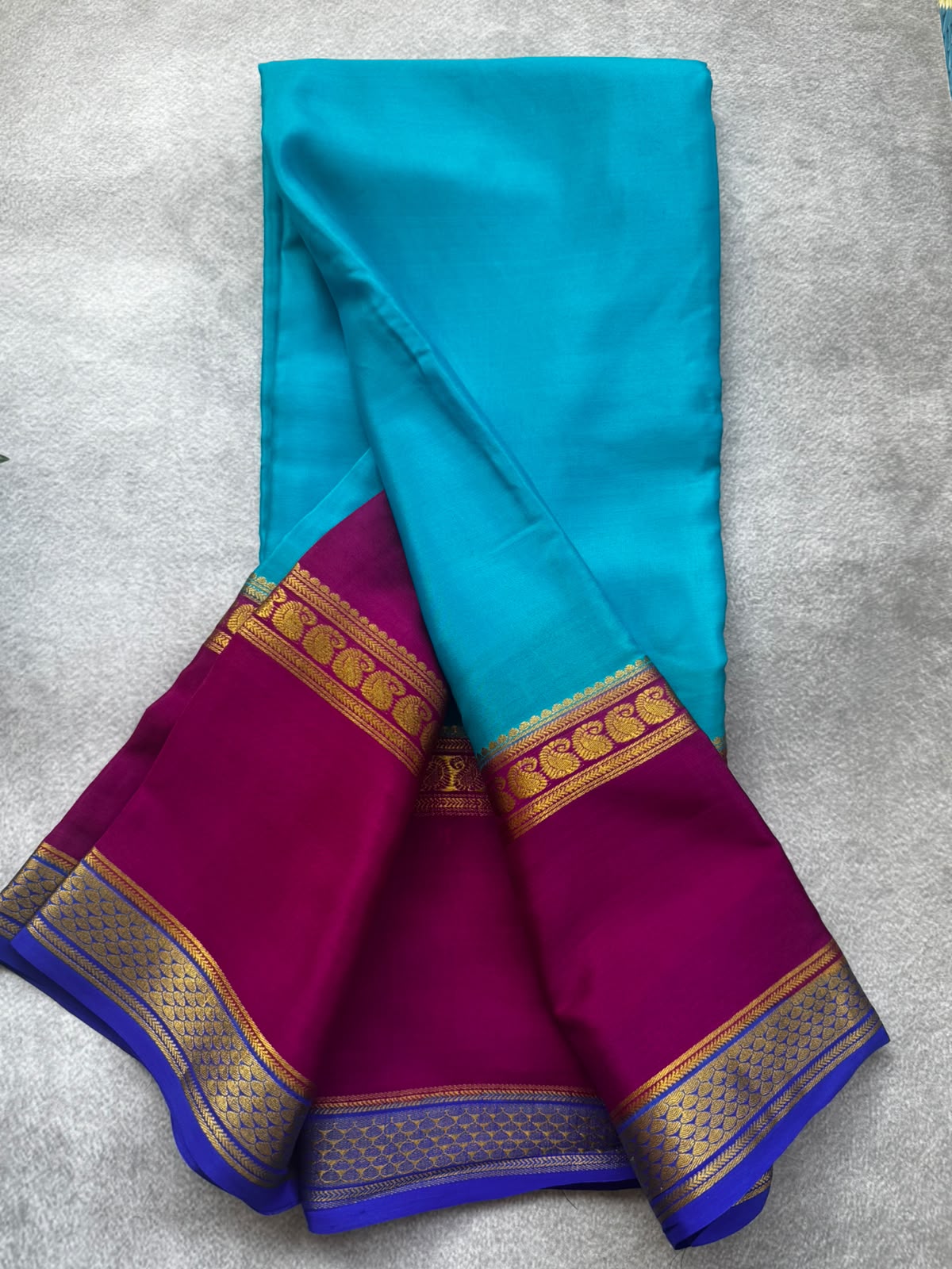 Blue n purple pure mysore crepe silk saree