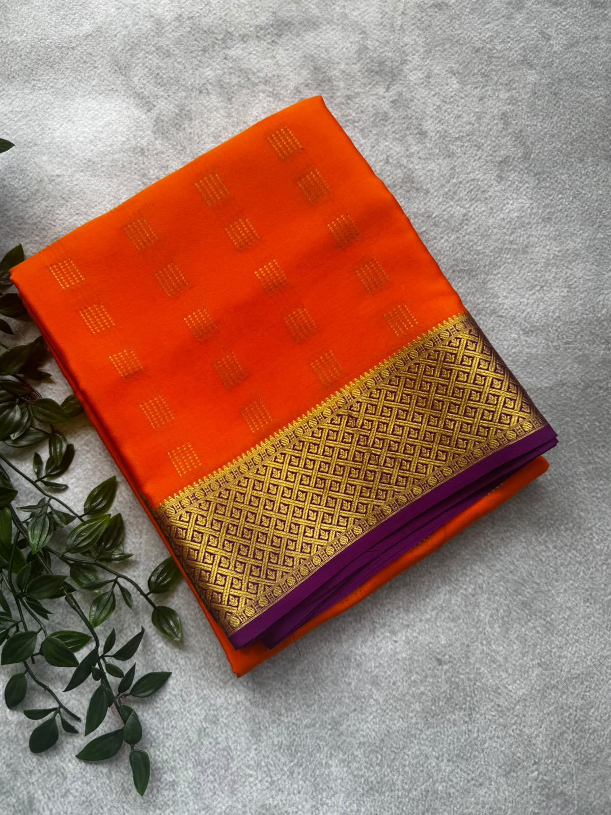 Orange pure mysore crepe silk saree