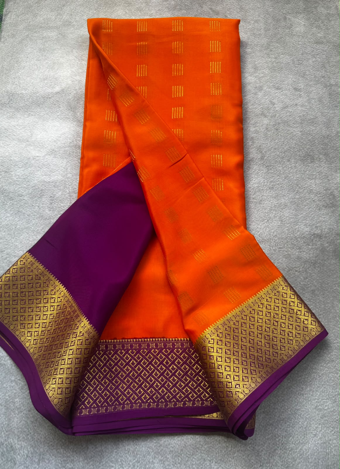 Orange pure mysore crepe silk saree