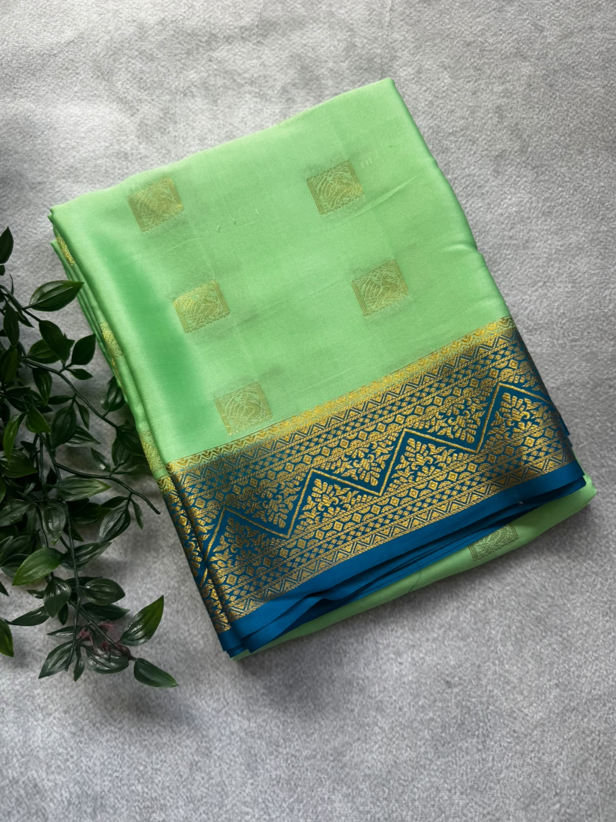 Pastel green pure mysore crepe silk saree