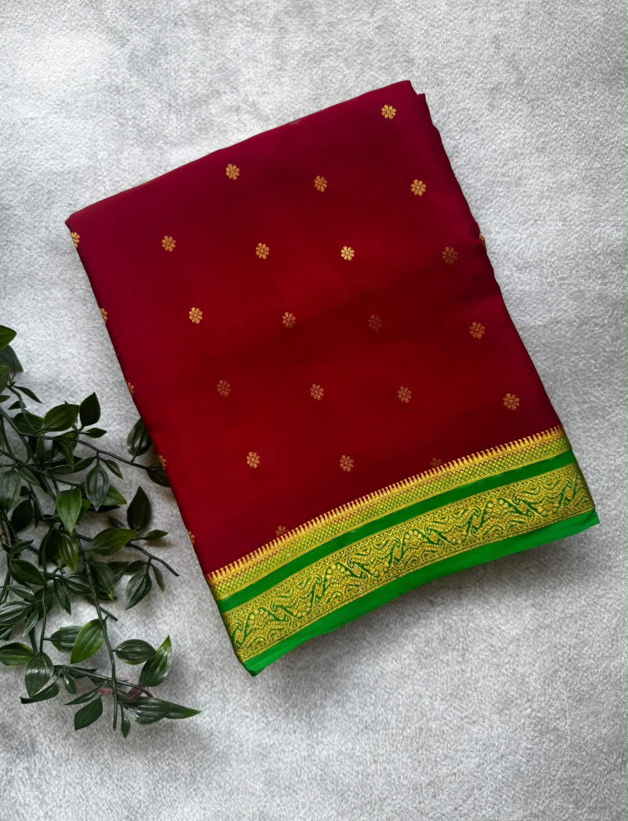 Maroon pure mysore crepe silk saree
