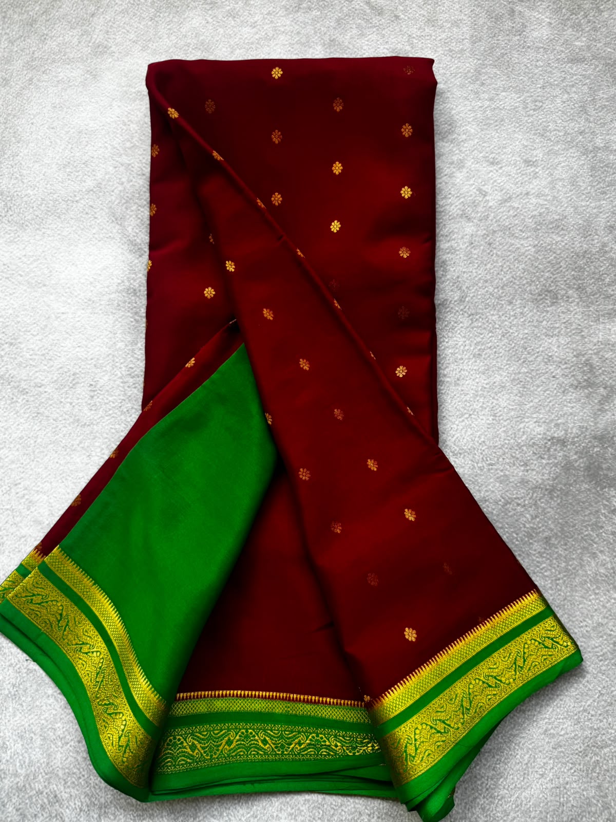 Maroon pure mysore crepe silk saree