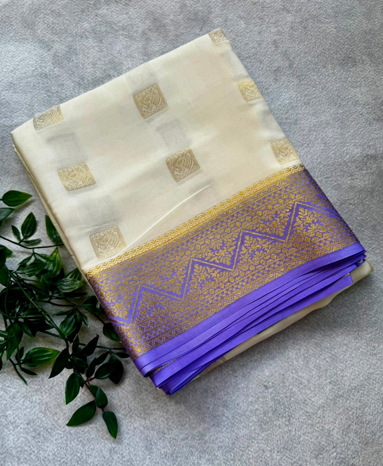 Cream pure mysore crepe silk saree