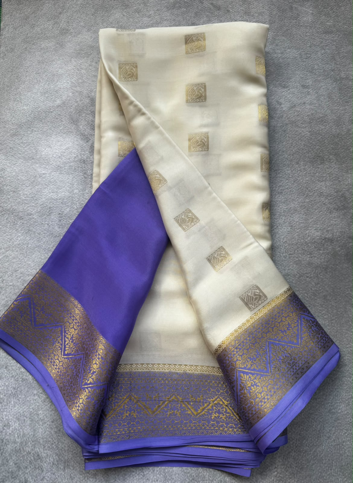 Cream pure mysore crepe silk saree
