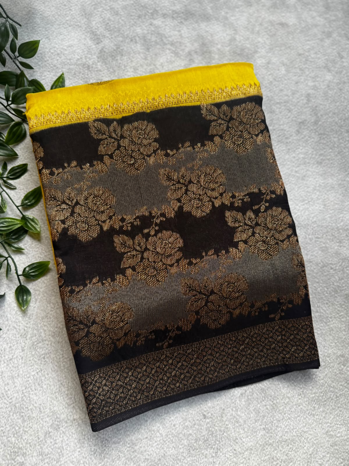 Yellow tussar georgette saree
