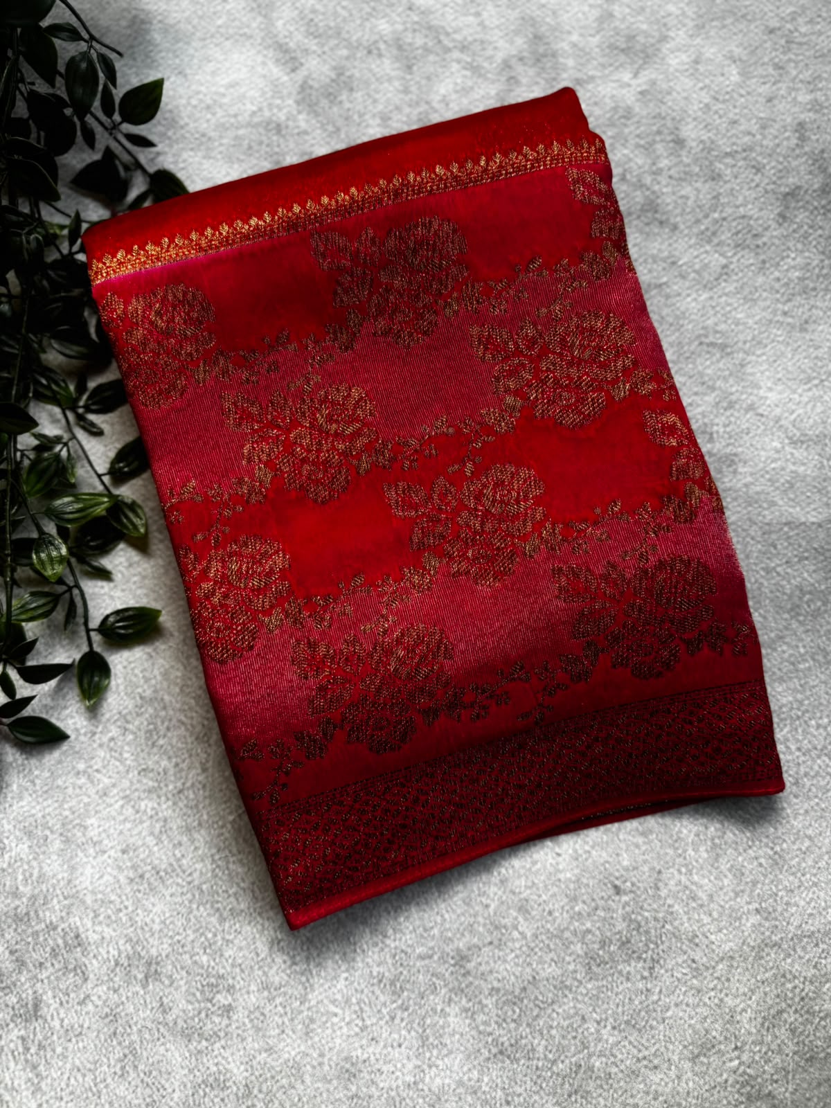Red tussar georgette saree
