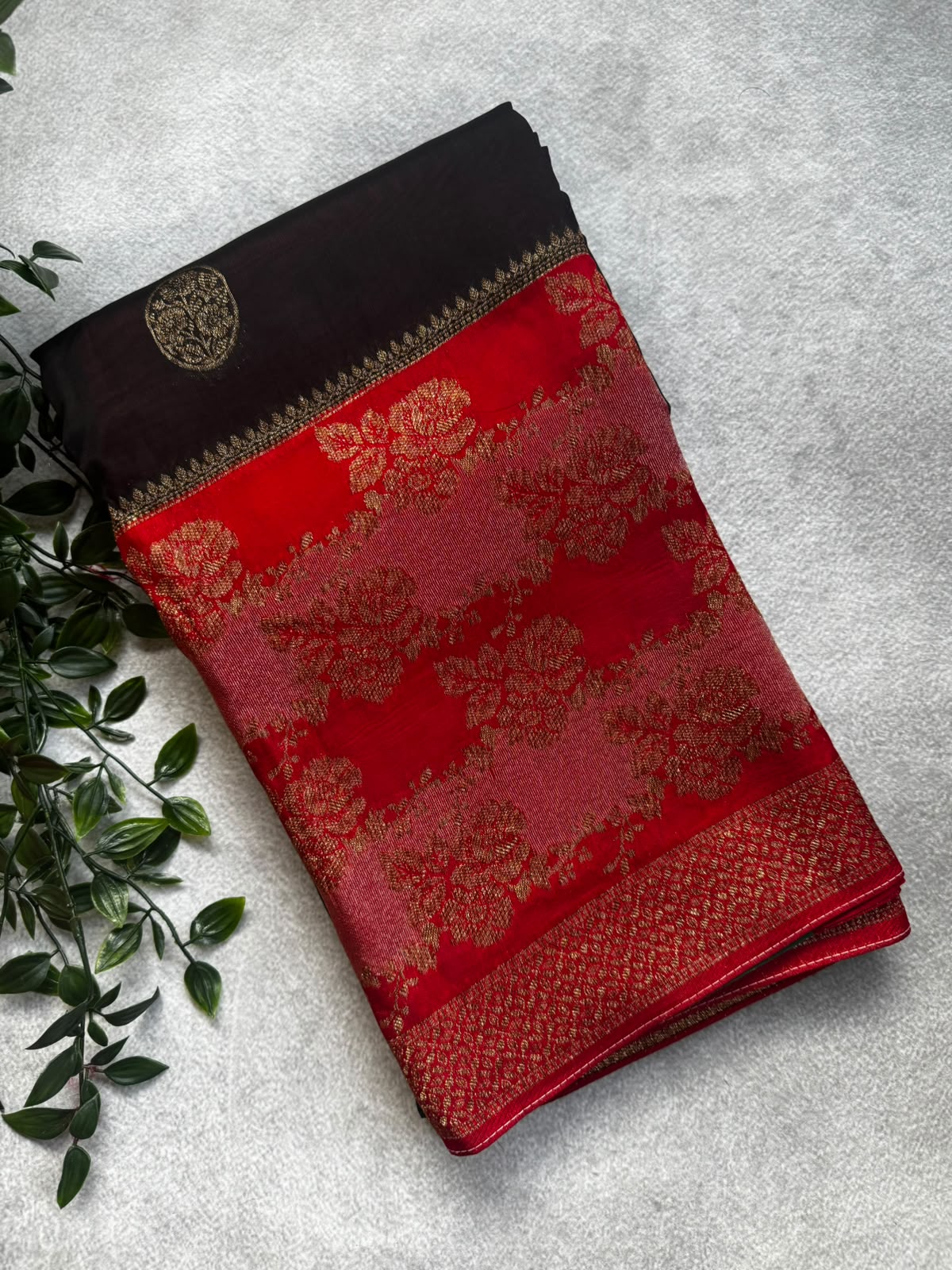 Black tussar georgette saree