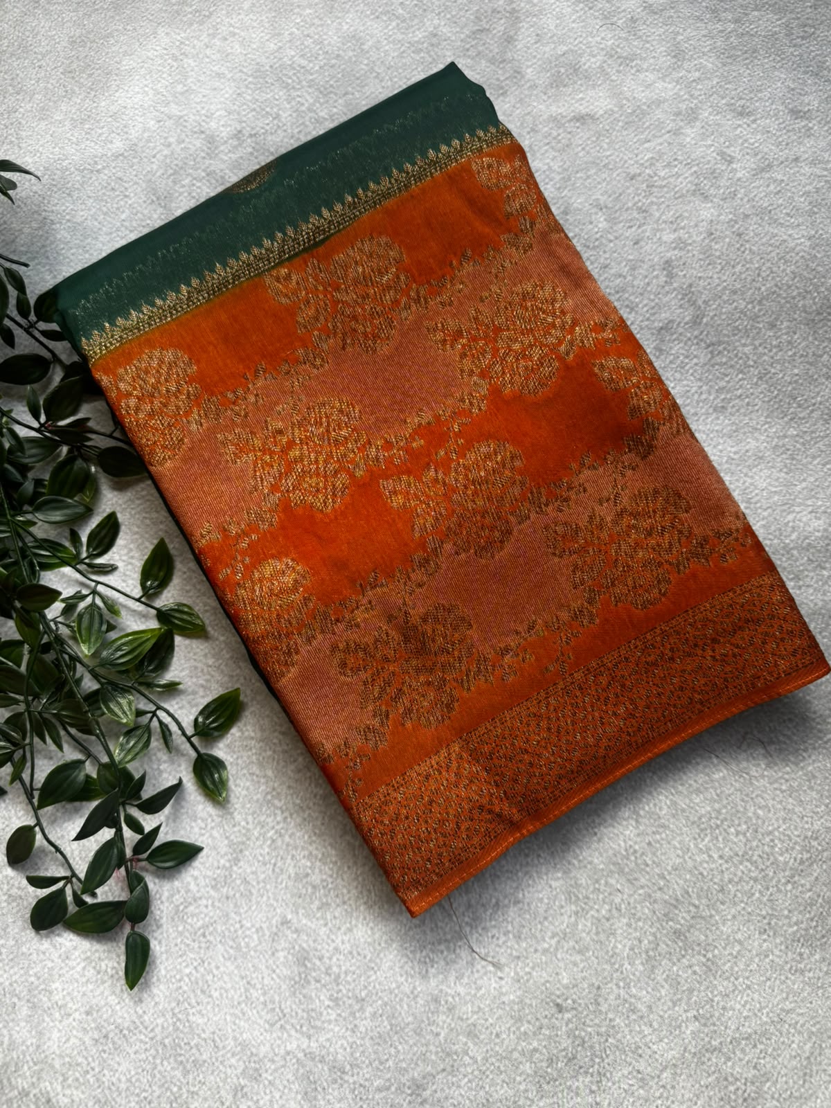 Bottle green tussar georgette saree