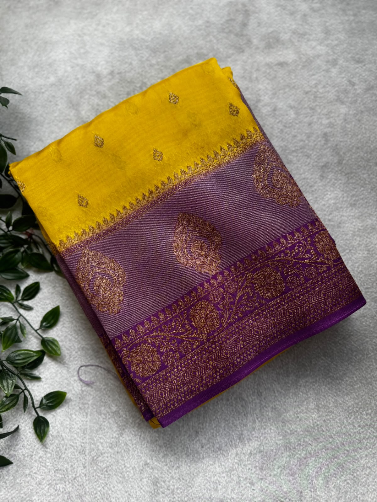 Yellow tussar georgette saree