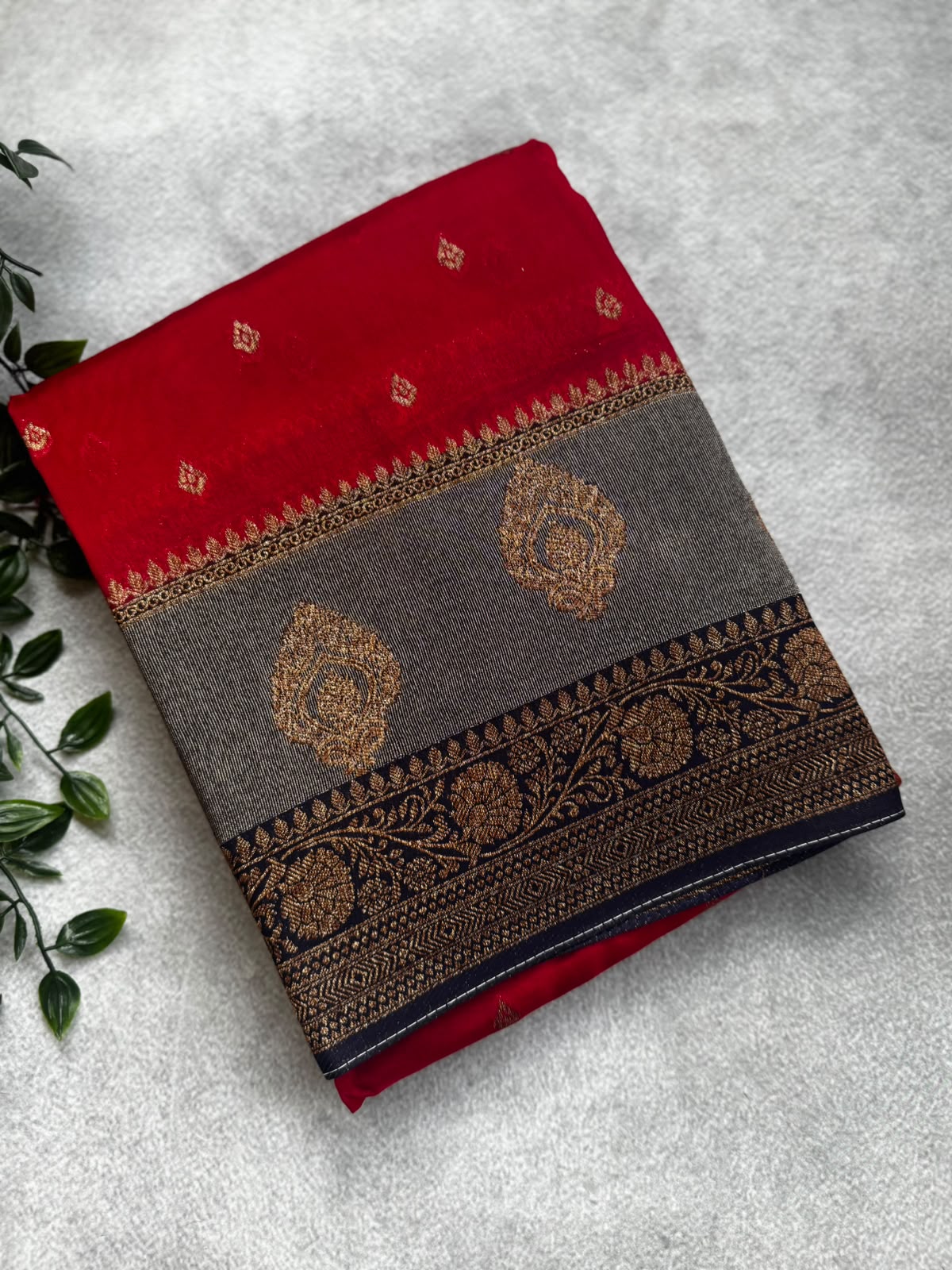 Red tussar georgette saree