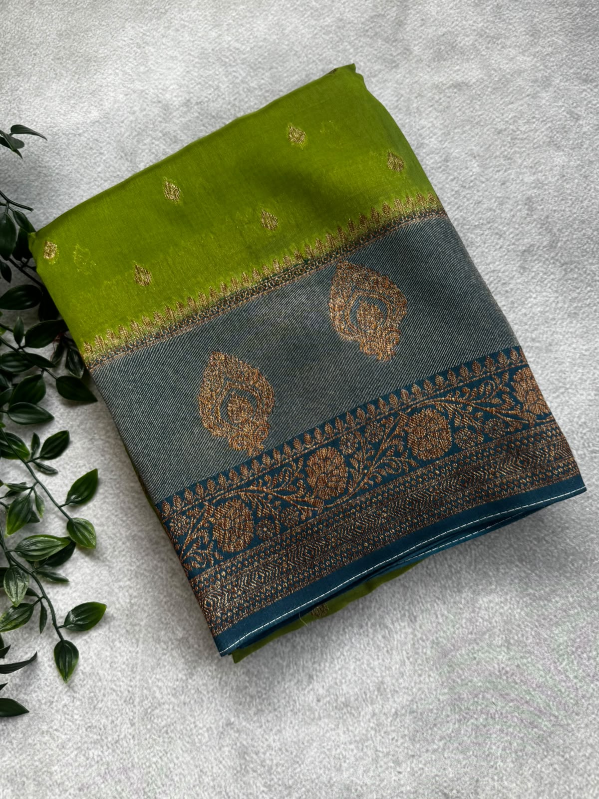Green tussar georgette saree