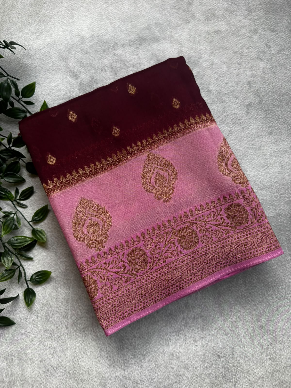 Brown tussar georgette saree
