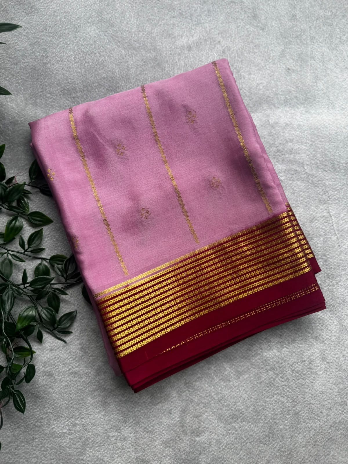 Baby pink pure mysore crepe silk saree