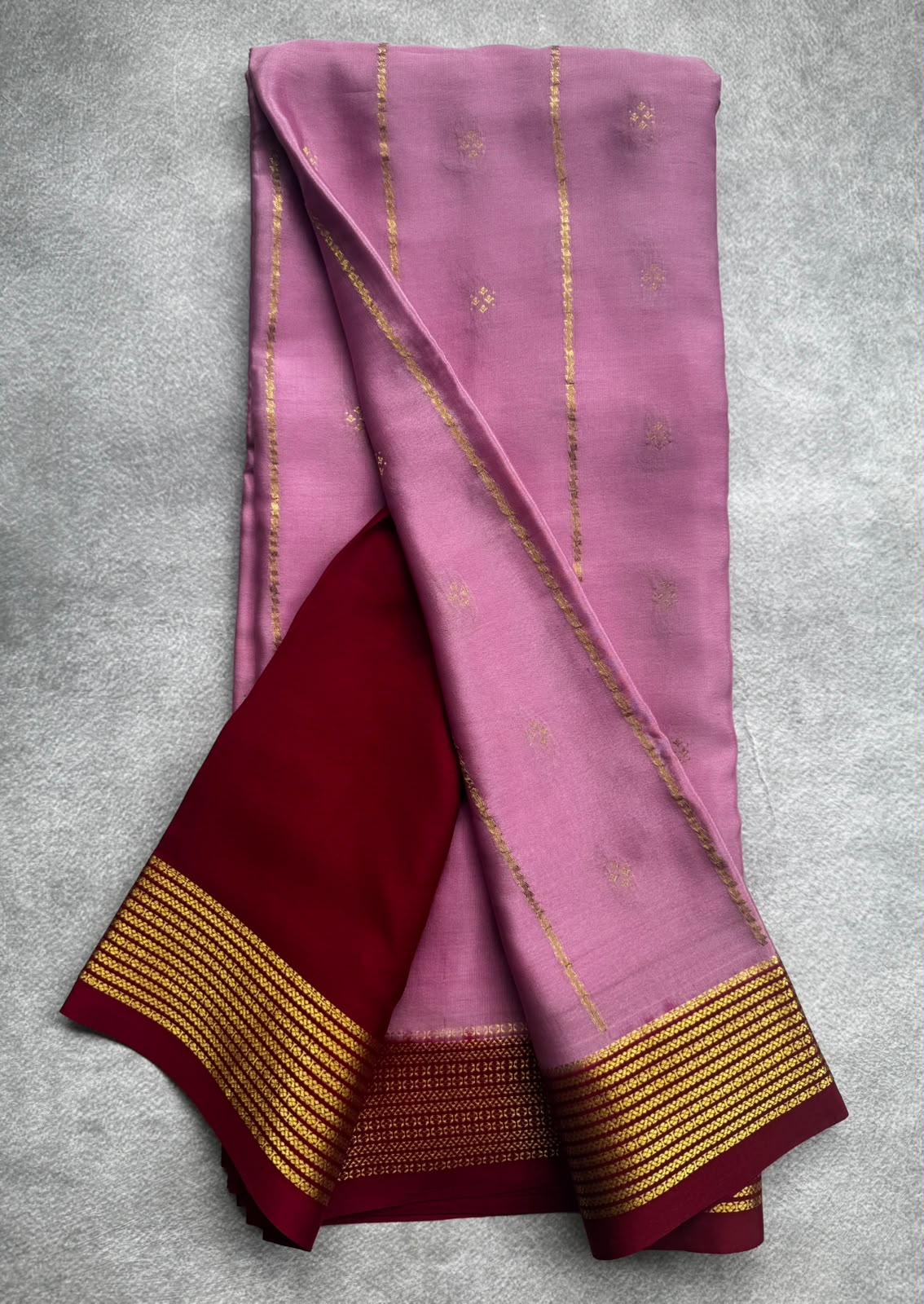 Baby pink pure mysore crepe silk saree