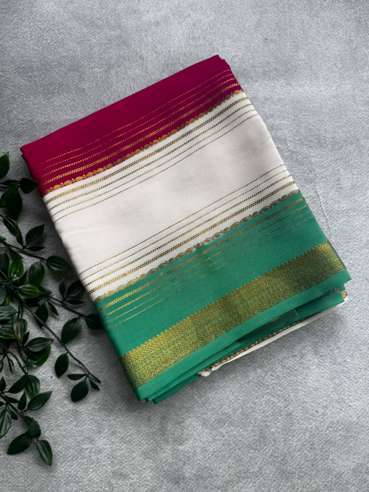 Pink n white stripes pure mysore crepe silk saree