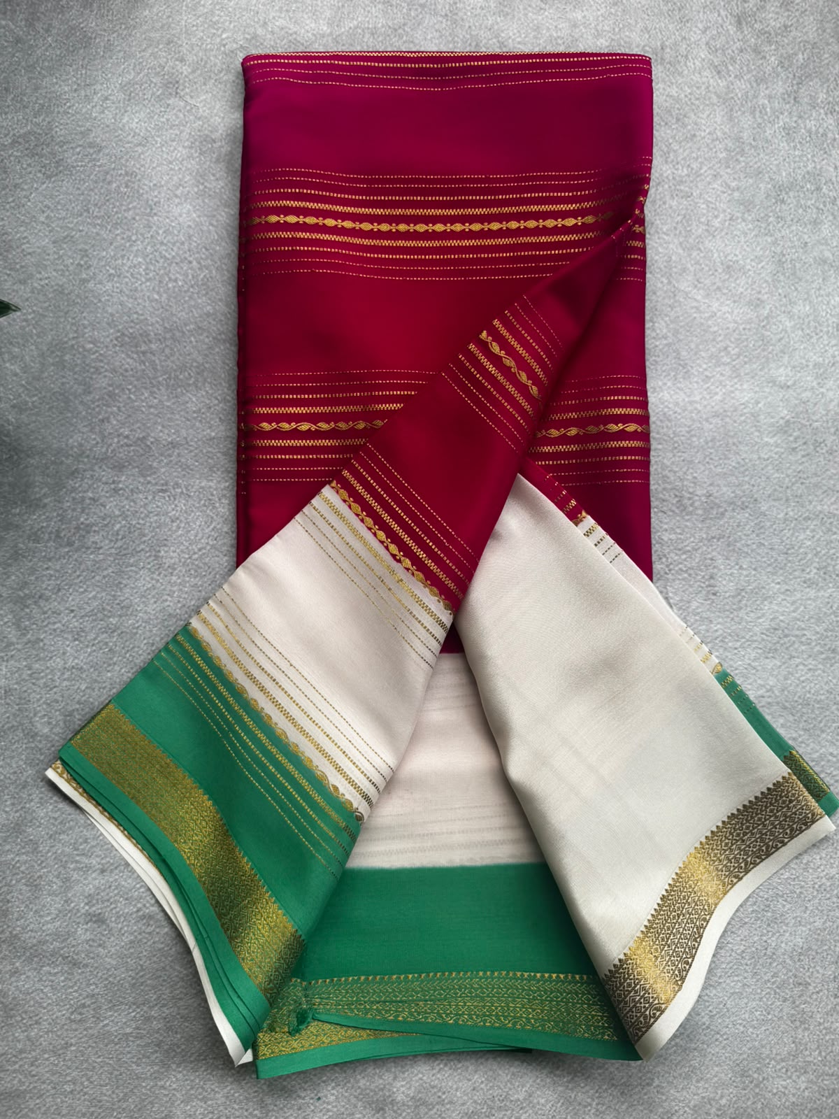 Pink n white stripes pure mysore crepe silk saree