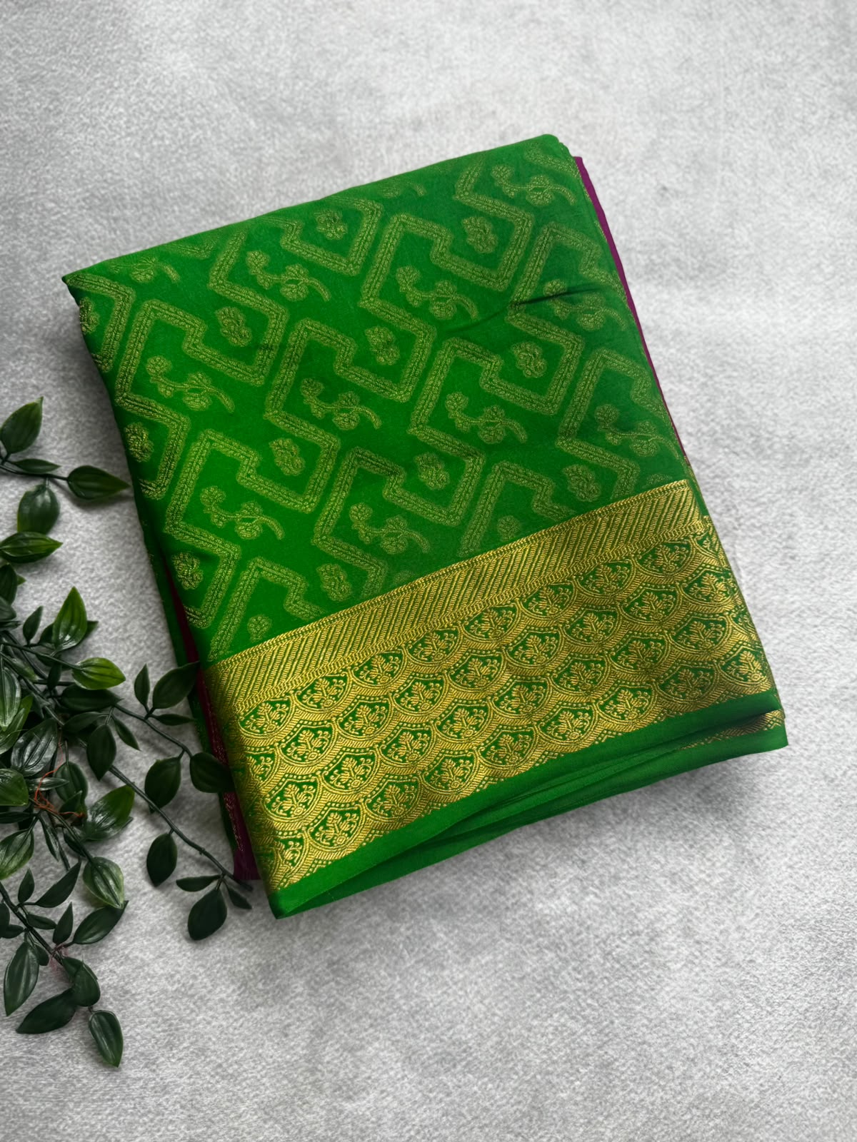 Green n purple pure mysore crepe silk saree