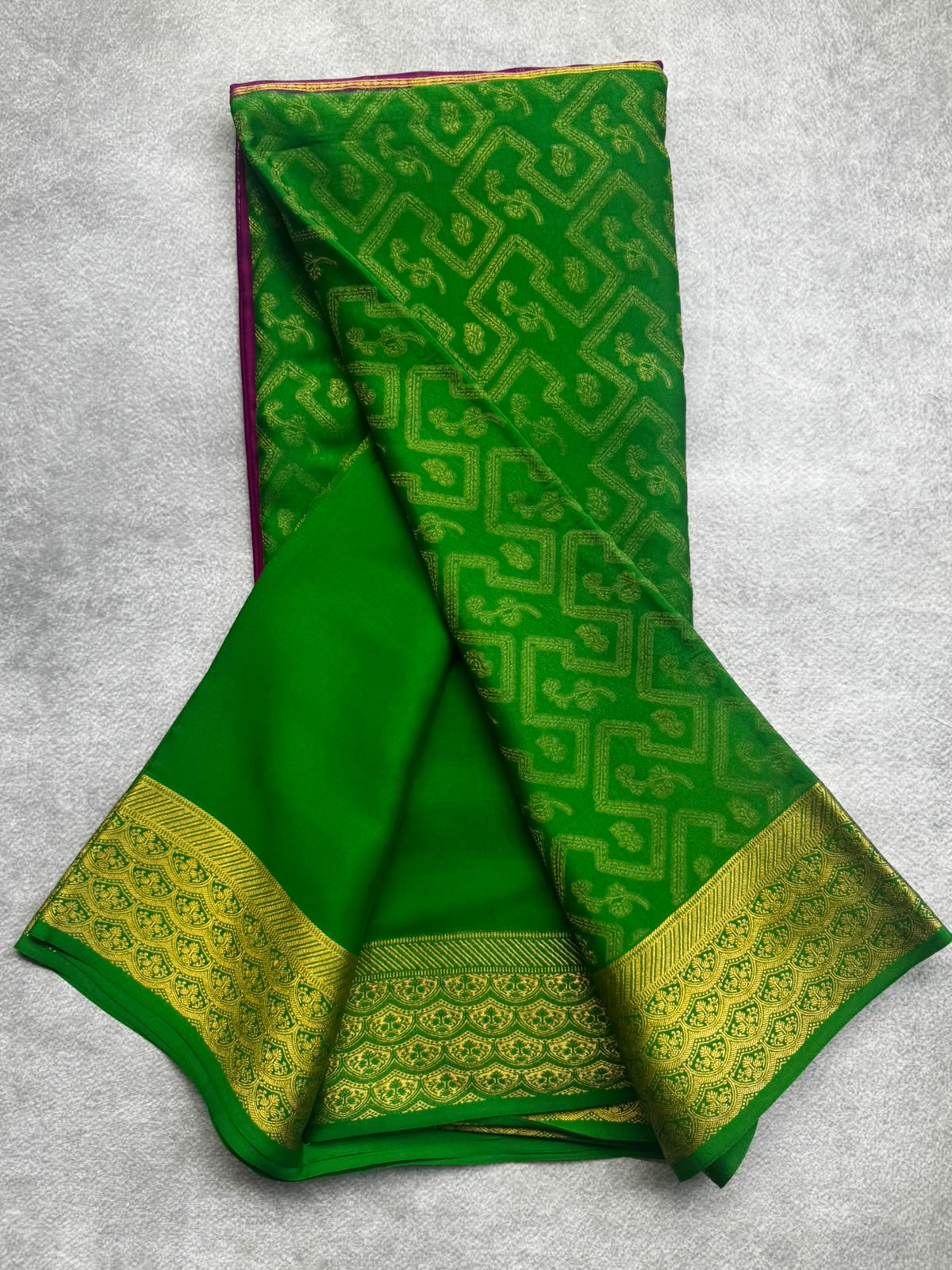 Green n purple pure mysore crepe silk saree