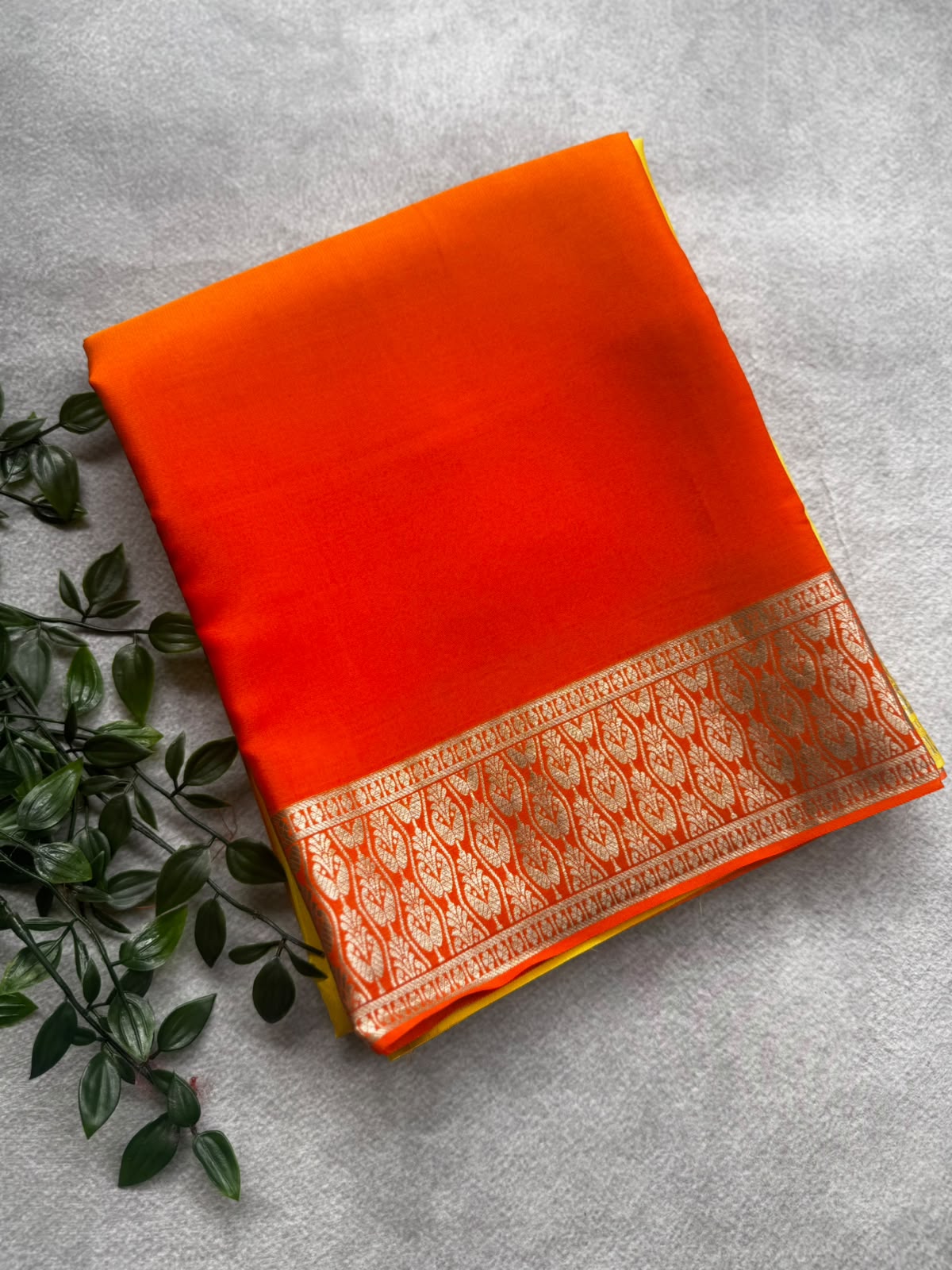 Orange n yellow ombre pure mysore crepe silk saree