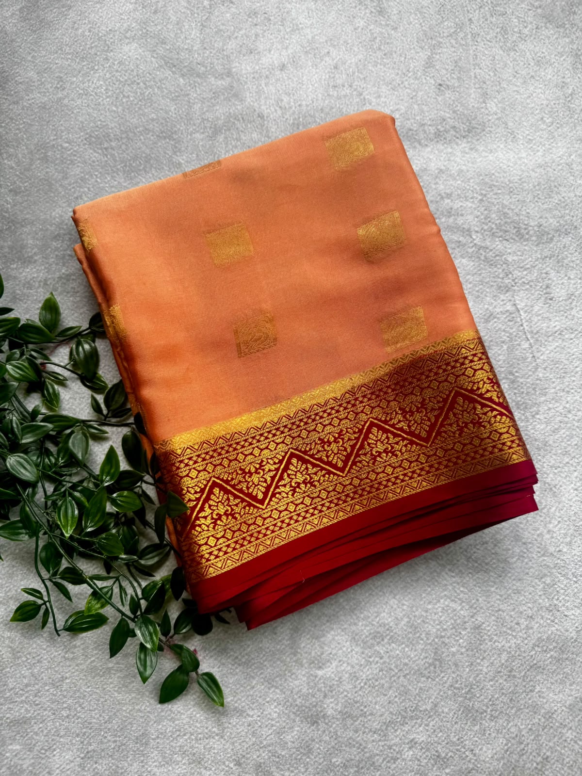 Peach pure mysore crepe silk saree