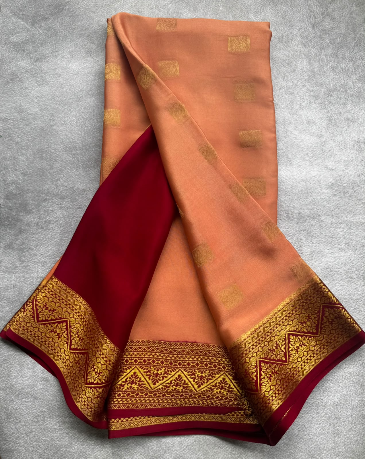 Peach pure mysore crepe silk saree