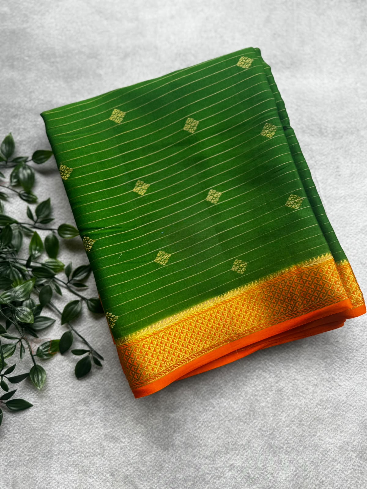 Green stripes pure mysore crepe silk saree