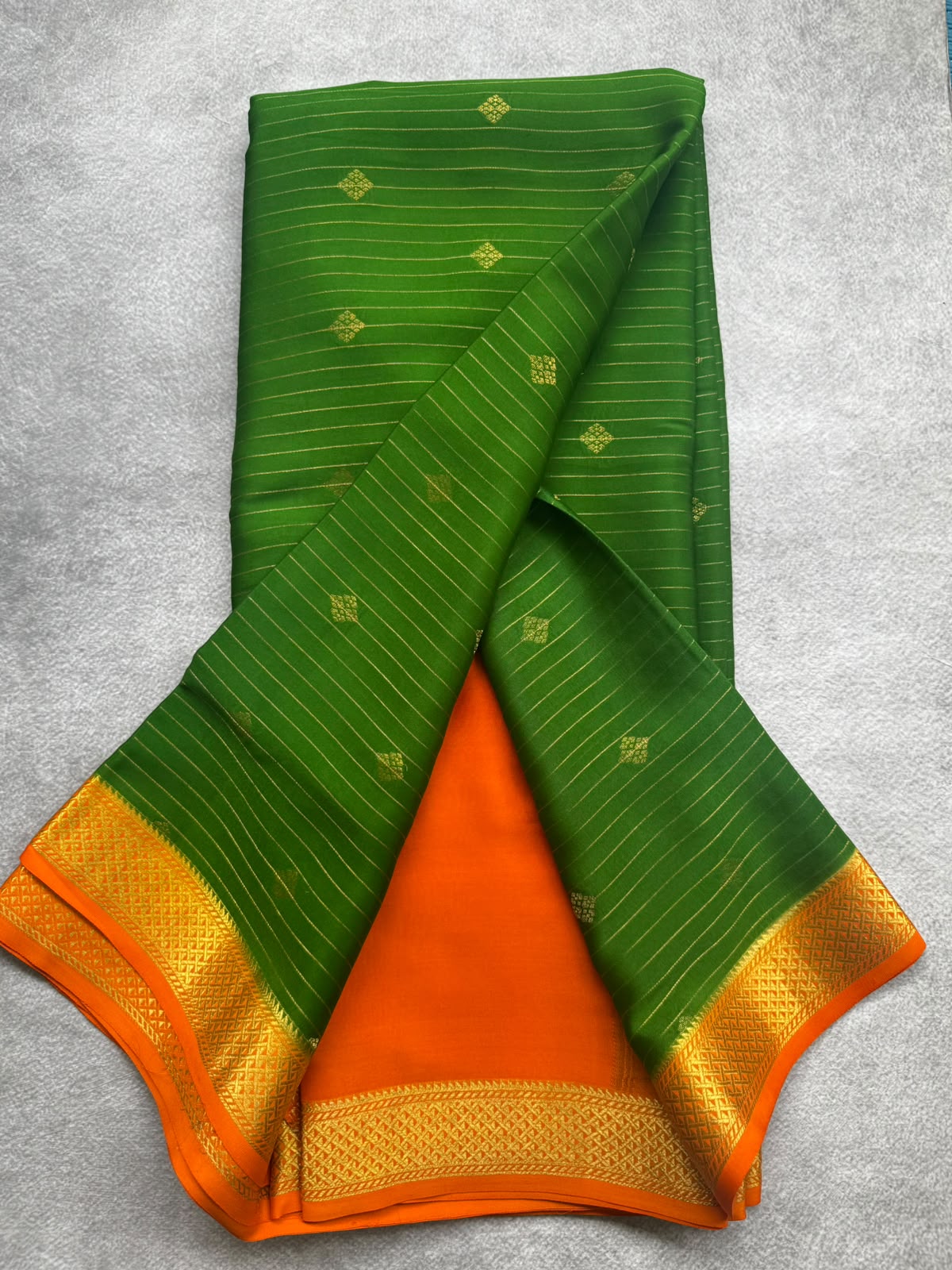 Green stripes pure mysore crepe silk saree