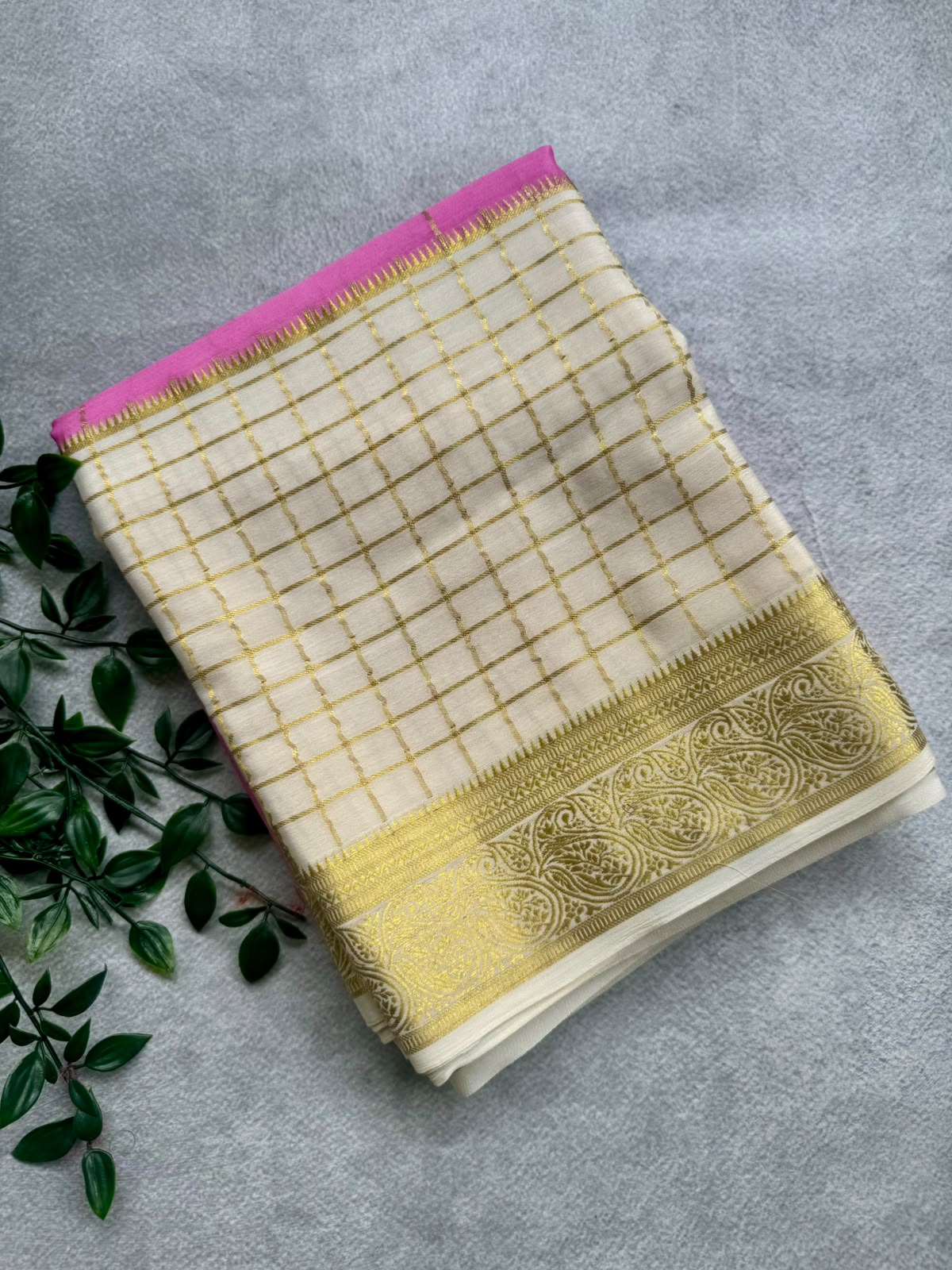 Pink n cream pure mysore crepe silk saree