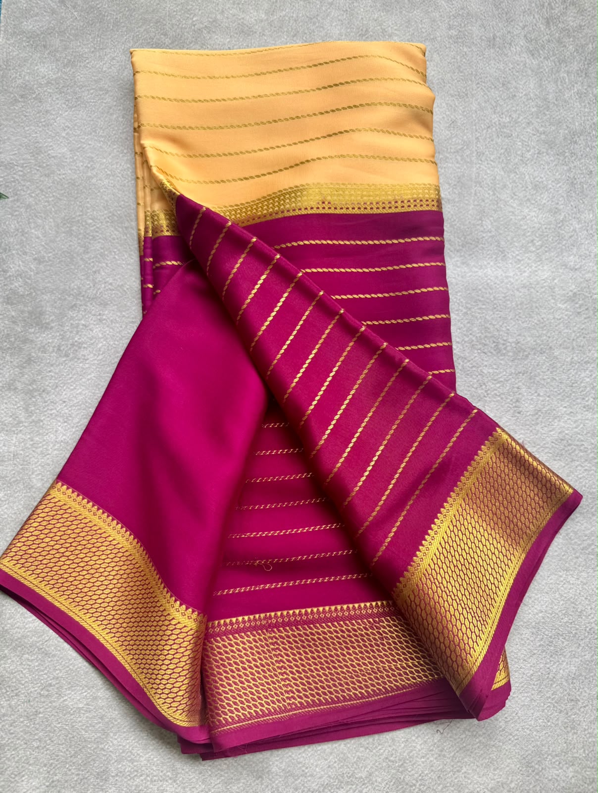 Wine n peach pure mysore crepe silk saree