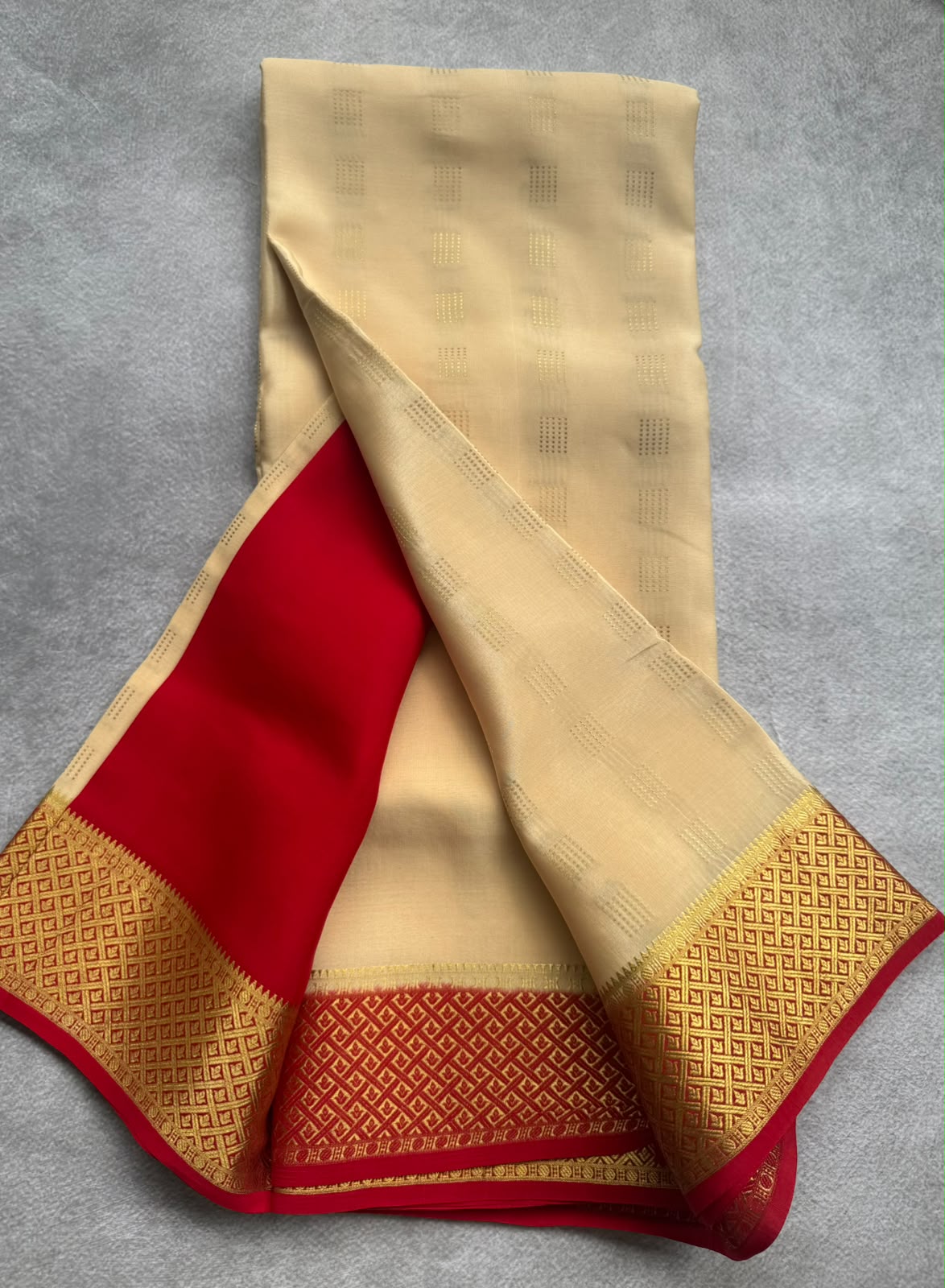 Cream pure mysore crepe silk saree