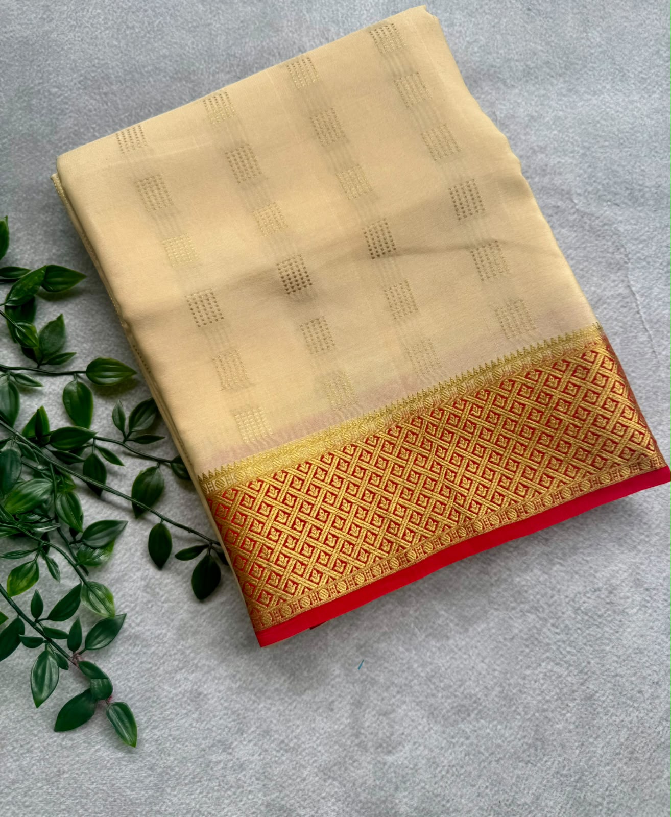 Cream pure mysore crepe silk saree
