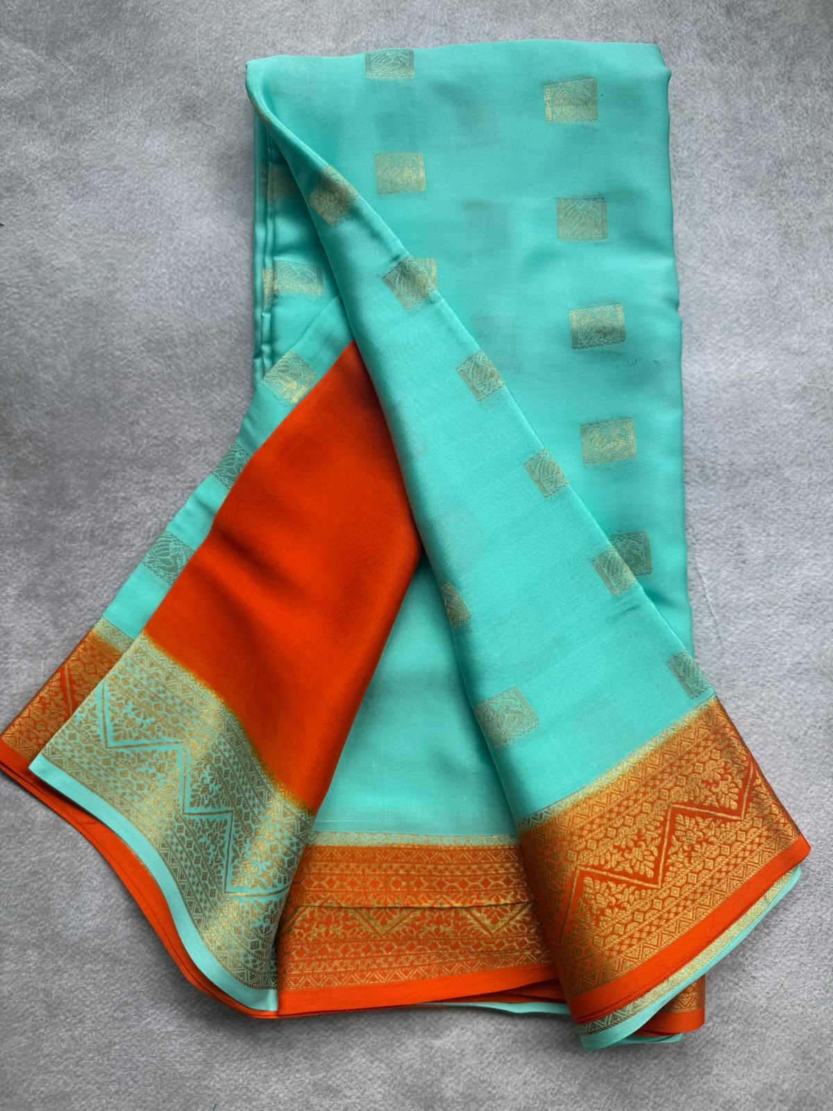 Pastel blue pure mysore crepe silk saree
