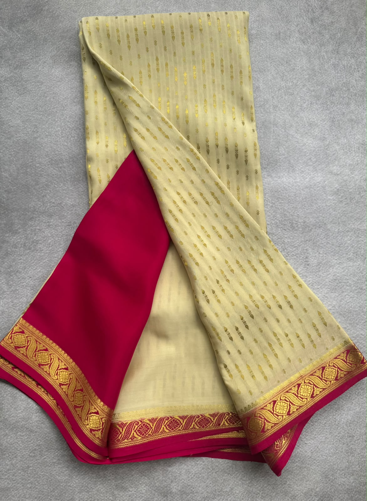 Cream pure mysore crepe silk saree