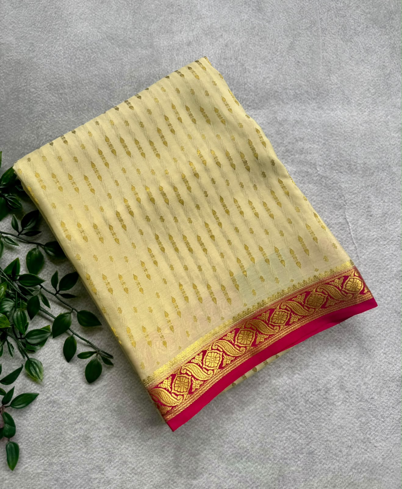 Cream pure mysore crepe silk saree