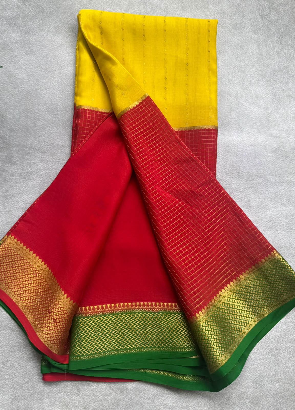 Red n yellow pure mysore crepe silk saree