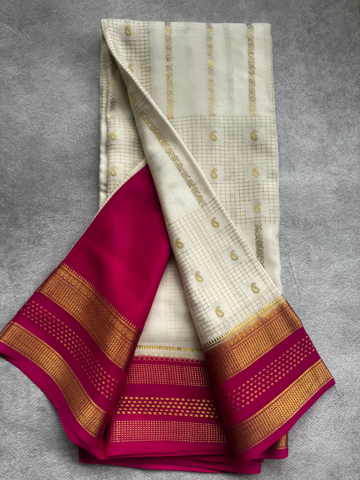 Cream pure mysore crepe silk saree