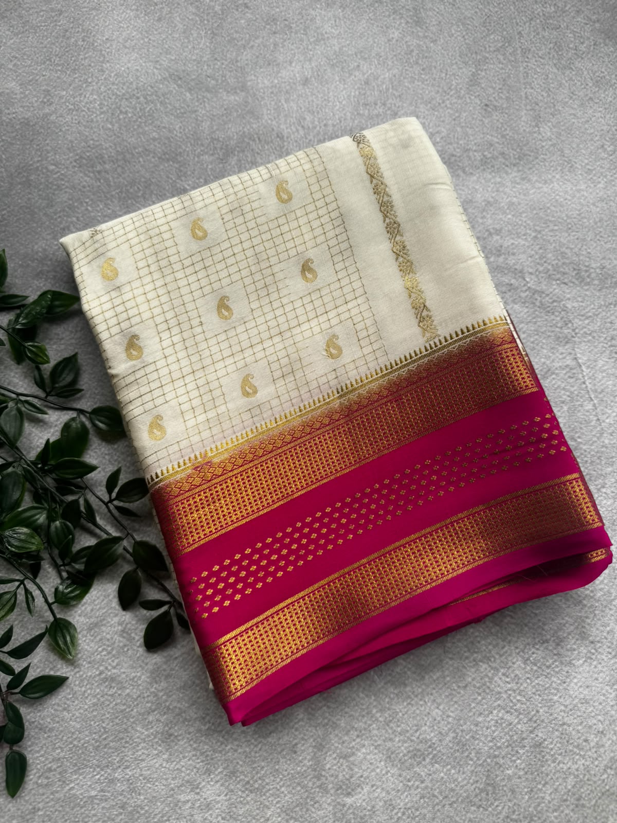 Cream pure mysore crepe silk saree
