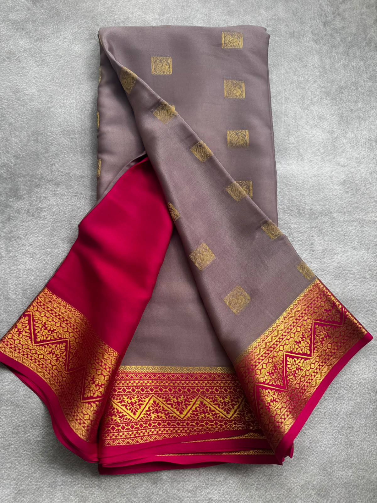 Grey pure mysore crepe silk saree