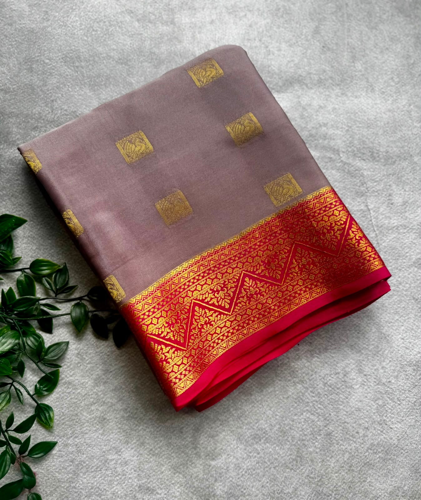 Grey pure mysore crepe silk saree