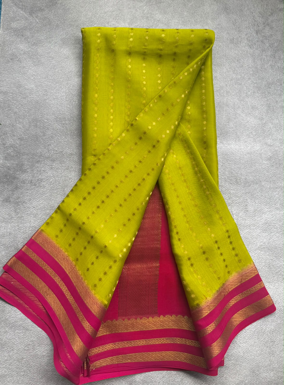 Neon green pure mysore crepe silk saree