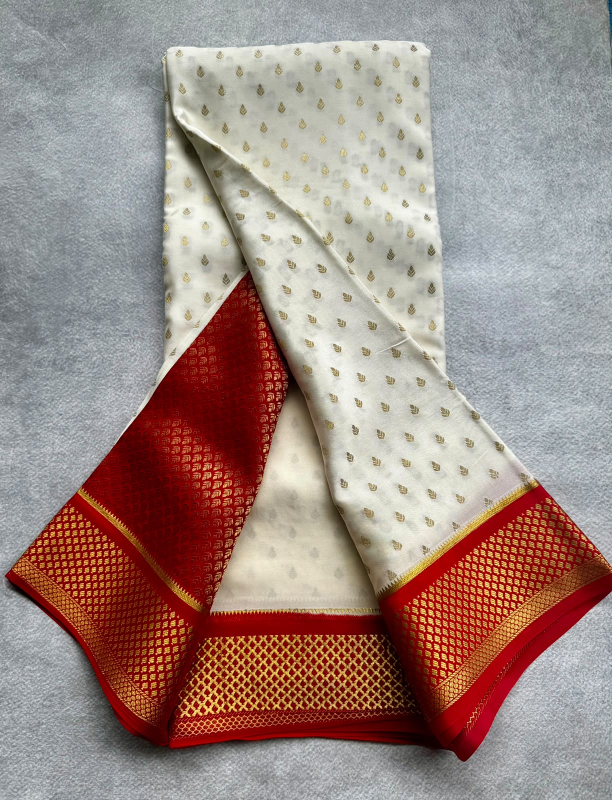 Cream pure mysore crepe silk saree