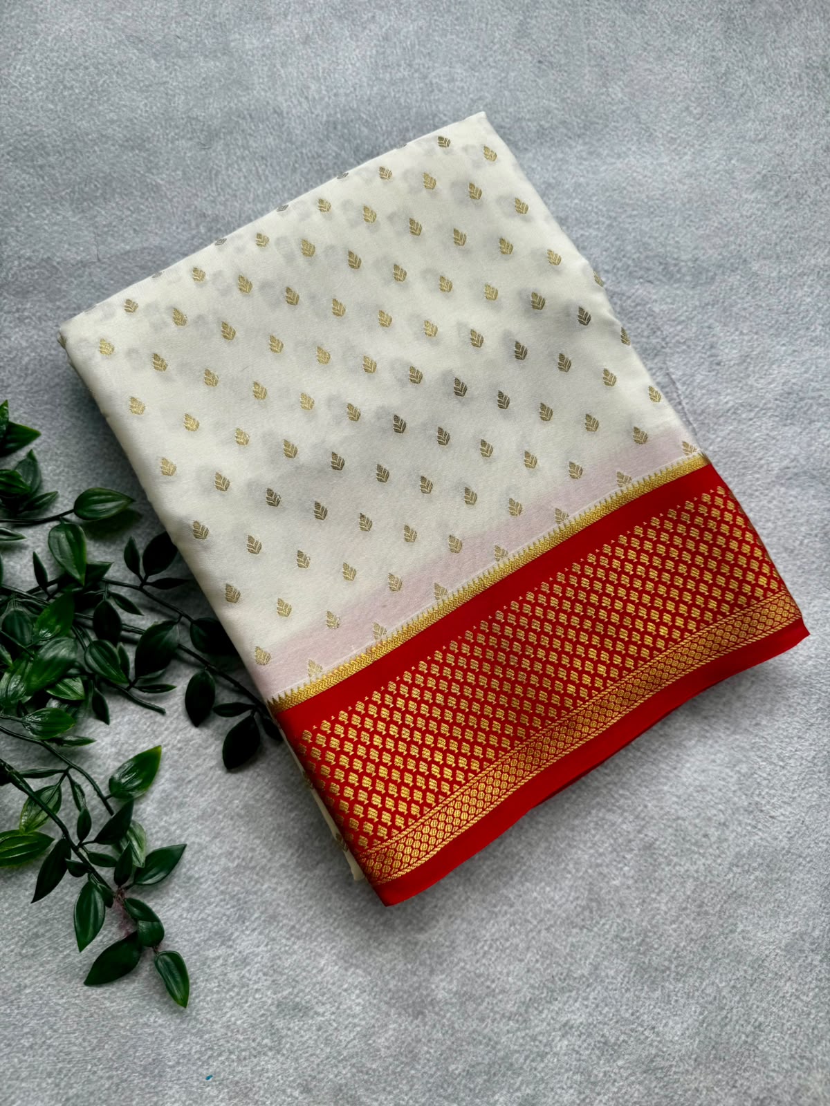 Cream pure mysore crepe silk saree