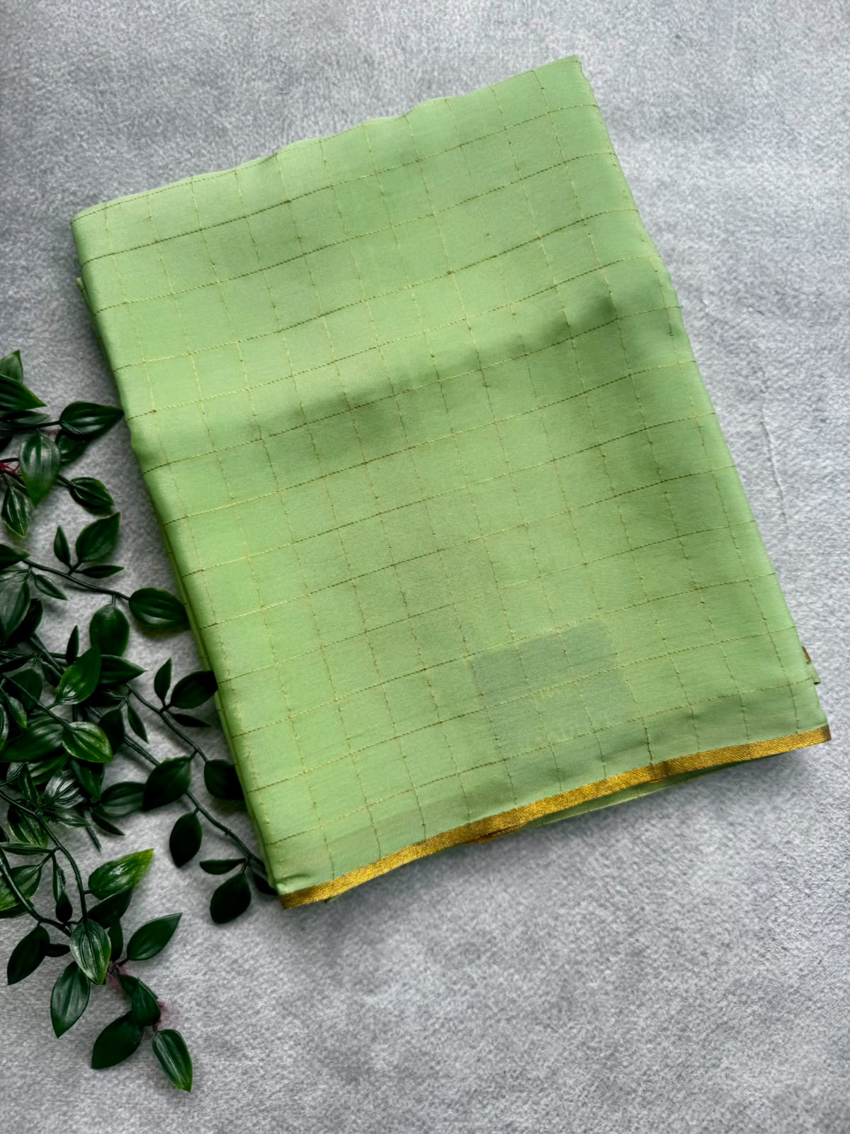 Pista green checks pure mysore crepe silk saree