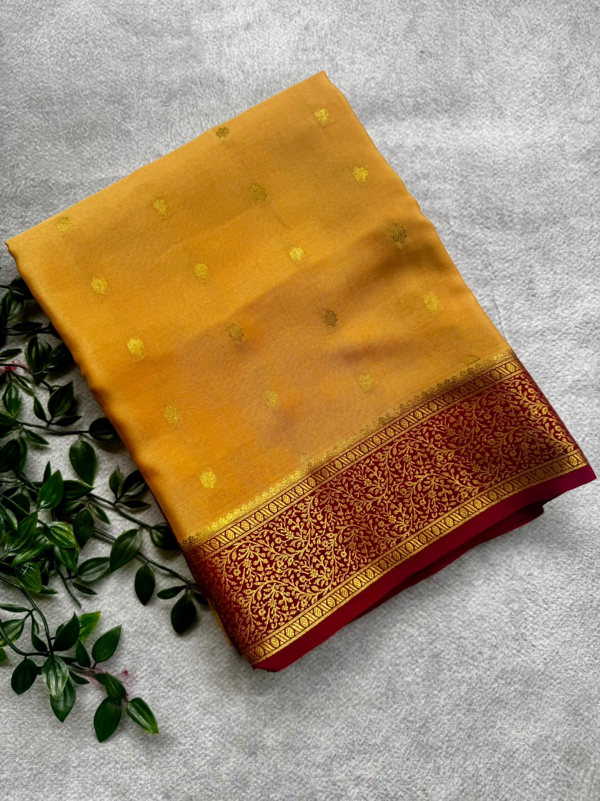 Cream pure mysore crepe silk saree