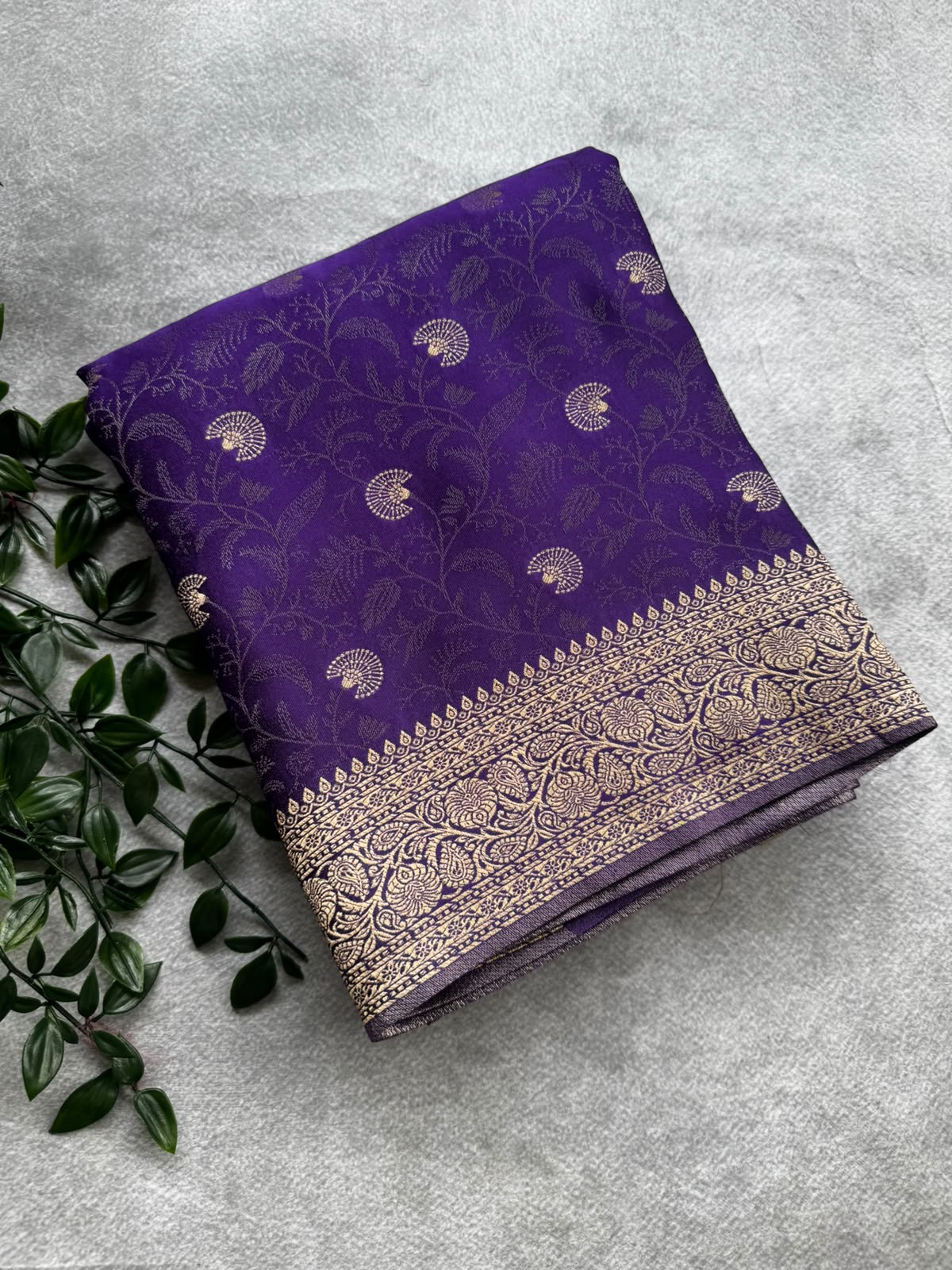 Purple brocade crepe saree