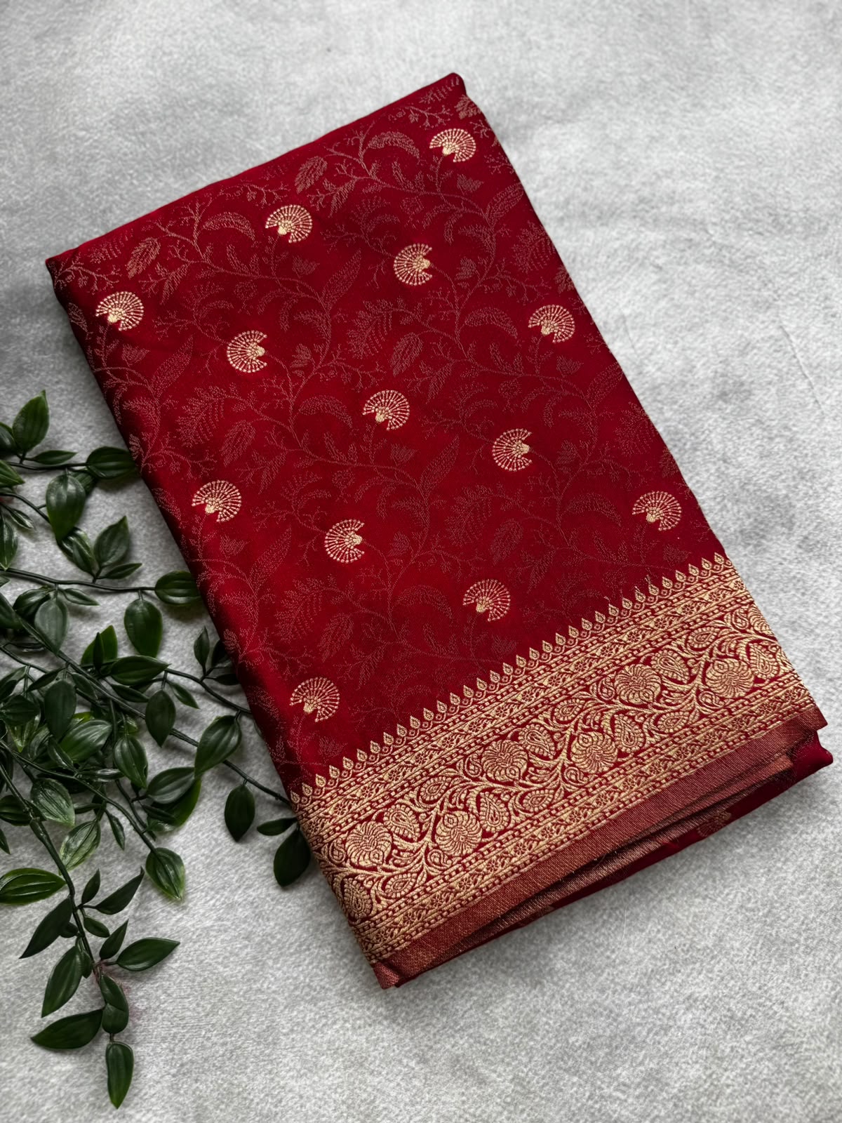 Maroon brocade crepe saree