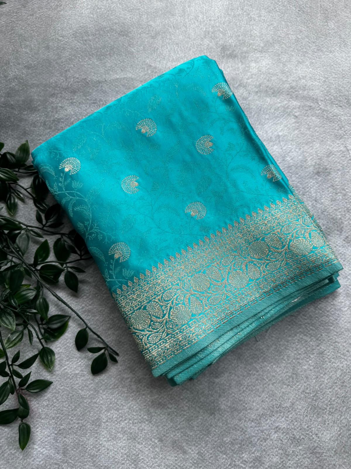 Sky blue brocade crepe saree