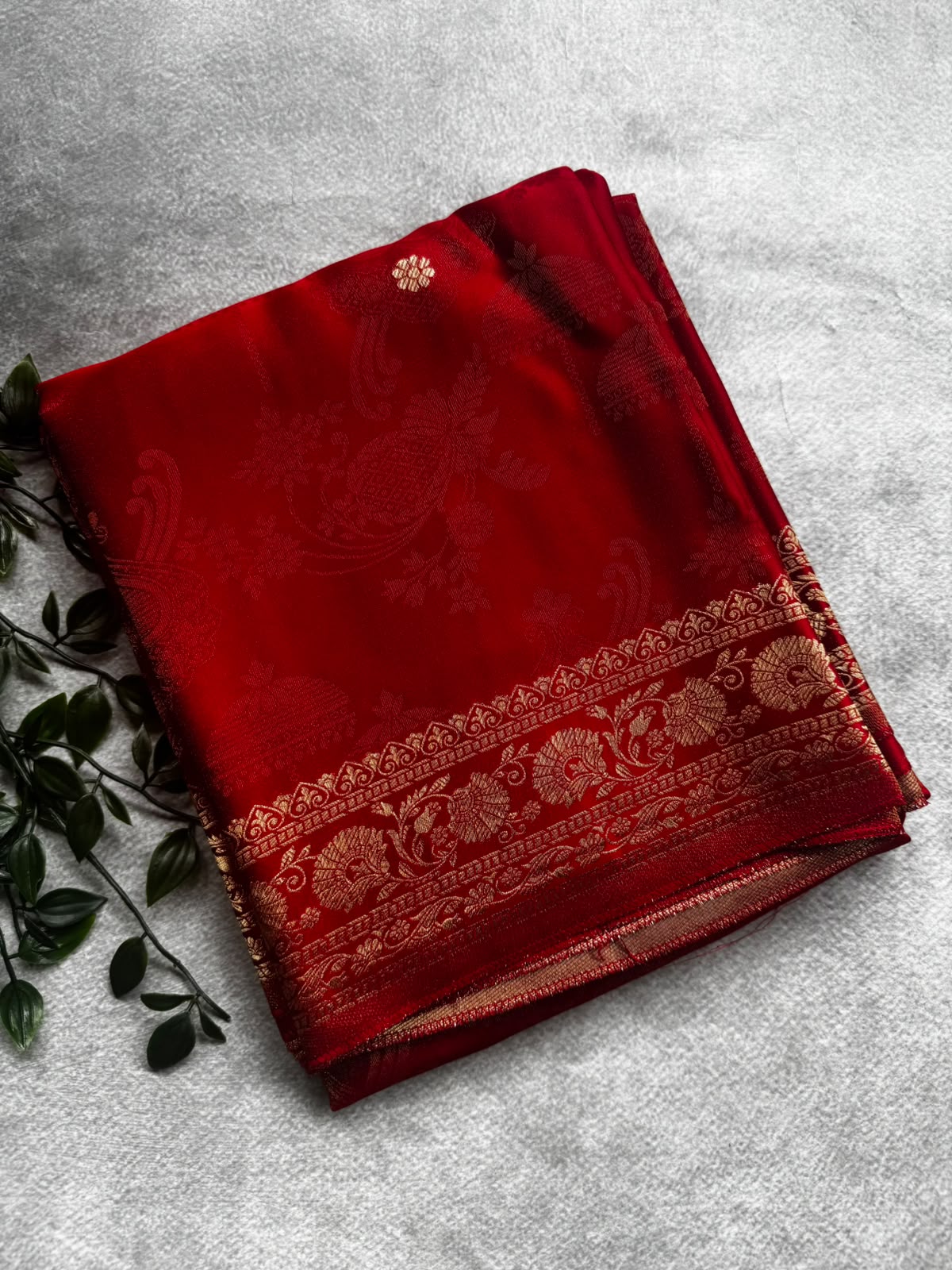Red brocade crepe saree