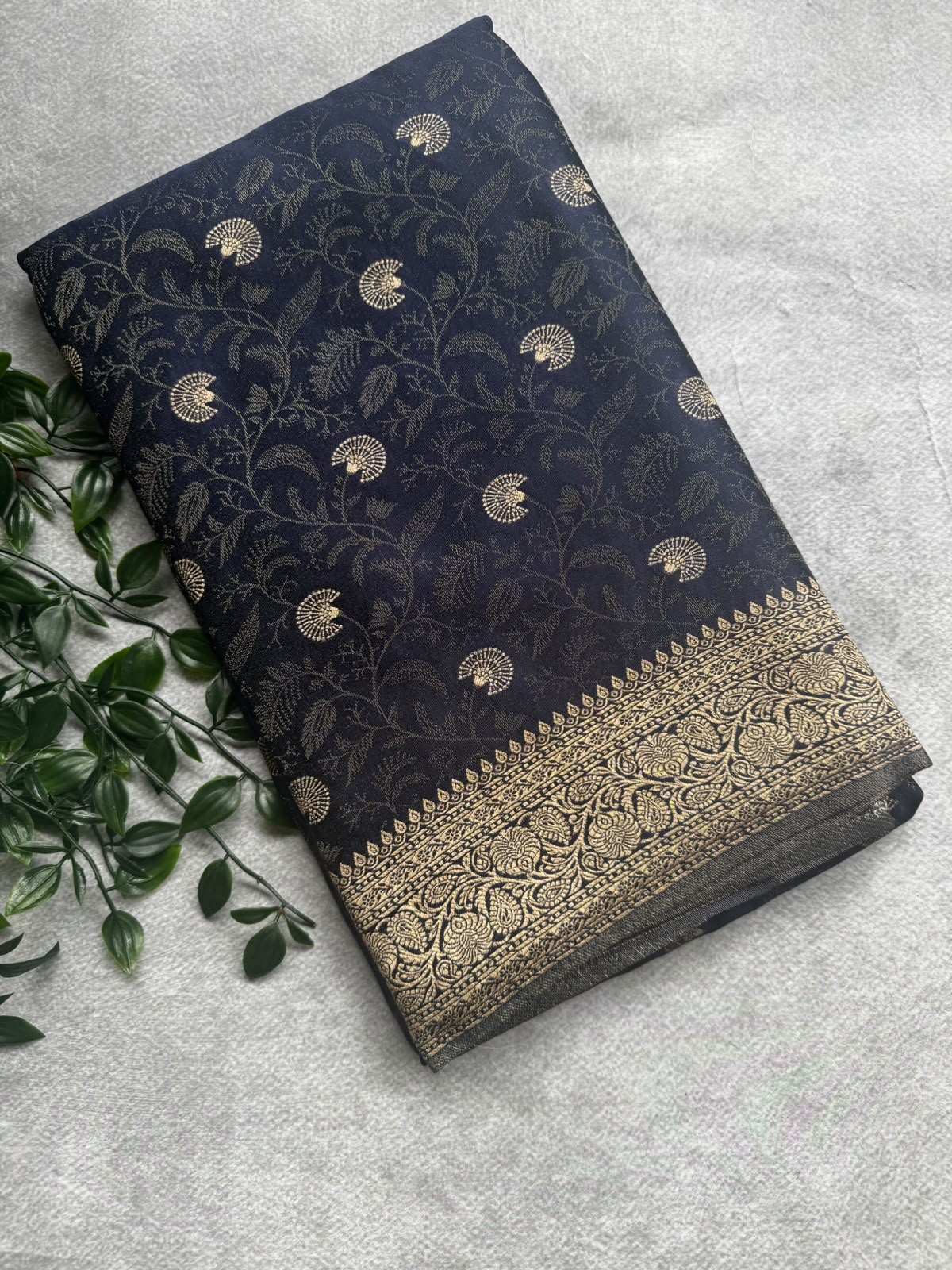 Black brocade crepe saree